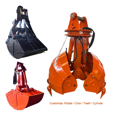 อุปกรณ์ขุดเหล็กความแข็งแรงสูง Clamshell Bucket ไฮดรอลิก ซิลินเดอร์เปิดฟันหมุนมาตรฐาน ISO9001