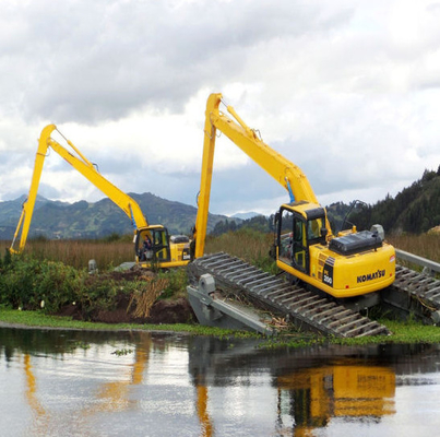 รถขุดสะเทินน้ำสะเทินบกยาว 14 ม. CAT320 แขนบูมยาวขุดแม่น้ำ